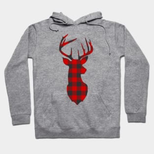 Christmas Deer Head Red Buffalo Plaid Hoodie